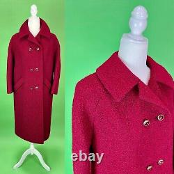Manteau en laine bouclée rouge Vintage Frank Jelleff avec manches raglan Taille Large