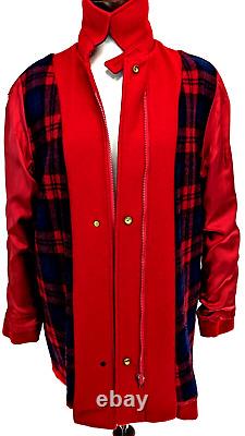 Manteau en laine rouge à carreaux pour femme EDDIE BAUER Vtg Doublure en laine Fermeture éclair Convient à la taille M JOLI