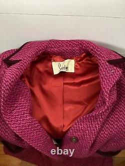 Manteau en tweed de laine tissé à la main Harris Tweed vintage rose/rouge pour femme taille M/L
