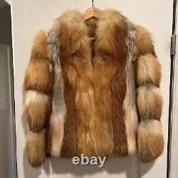 Manteau en vraie fourrure de renard rouge des années 70 VTG Veste courte S/M Catherine J. Guilbert Mob