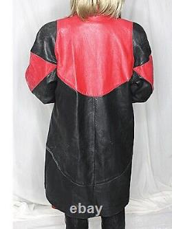 Manteau évasé en cuir pour femmes, rare rouge et noir Tibor XS, vintage des années 80-90, en doux cuir d'agneau.