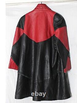 Manteau évasé en cuir pour femmes, rare rouge et noir Tibor XS, vintage des années 80-90, en doux cuir d'agneau.