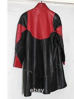 Manteau évasé en cuir pour femmes, rare rouge et noir Tibor XS, vintage des années 80-90, en doux cuir d'agneau.