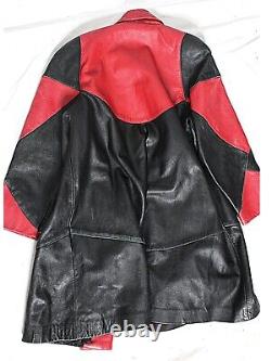 Manteau évasé en cuir pour femmes, rare rouge et noir Tibor XS, vintage des années 80-90, en doux cuir d'agneau.