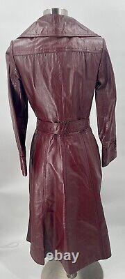 Manteau imperméable en cuir vintage pour femme de couleur rouge foncé avec gants