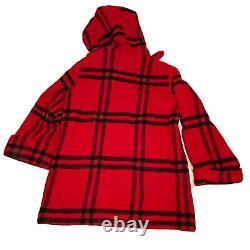 Manteau long à capuche en couverture à carreaux rouge et noir pour femme des années 80 de Woolrich, taille Large/L aux États-Unis.