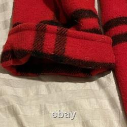 Manteau long à capuche en laine à carreaux rouges et noirs pour femmes Woolrich des années 80, taille large/L, États-Unis.