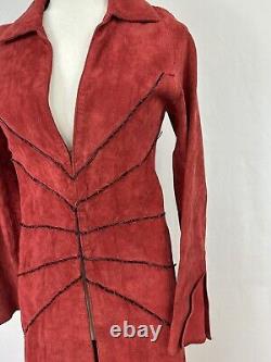 Manteau long en cuir suédé rouge pour femme de marque Charlotte Russe de l'époque Y2K, taille M.