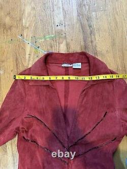 Manteau long en cuir suédé rouge pour femme de marque Charlotte Russe de l'époque Y2K, taille M.