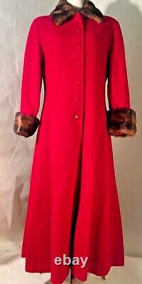 Manteau long en laine rouge vintage DRAMATIQUE pour femme, taille 8 SM MED, pour Noël, Cosplay victorien