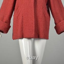 Manteau moyen des années 1950 en laine bouclée rouge, style rockabilly swing, larges poignets, vintage