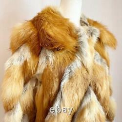 Manteau rétro en renard rouge des années 70 avec manches en cuir - taille moyenne à grande