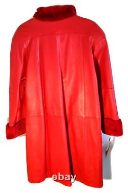 Manteau rouge en cuir d'agneau et de vison Goldner NWT taille S pour femme, neuf