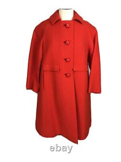 Manteau rouge vintage pour femmes des années 1960 de Frank Gallant avec poches en laine lourde de taille M