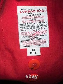Manteau trench London Fog vintage rare rouge ceinturé doublé résistant à l'eau 1x / 16