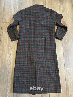 Manteau trench à carreaux Vintage Woolrich des années 90 pour femmes M en laine avec garnitures en cuir et patches fabriqué aux États-Unis