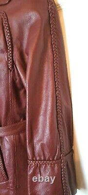 Manteau trench en cuir rouge sang de bœuf de taille 10 pour femme en cuir impérial vintage