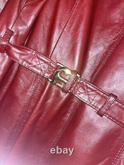 Manteau trench en cuir rouge sanglier vintage pour femme Etienne Aigner taille 14