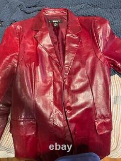 Manteau trench en cuir rouge vintage taille M