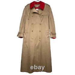 Manteau trench khaki classique en laine rouge pour femme St Malo des années 90 avec doublure amovible, taille 16