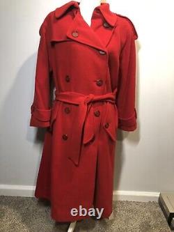 Manteau trench long rouge vintage en laine pure rare de marque Spiegel pour femme, taille 6.