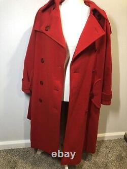 Manteau trench long rouge vintage en laine pure rare de marque Spiegel pour femme, taille 6.