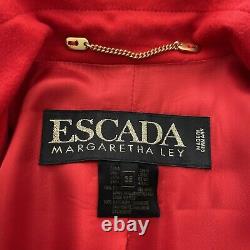Manteau vintage Escada rouge pour femmes, taille 38, à un seul bouton, avec épaulettes, en laine et cachemire des années 1980