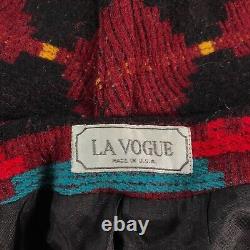 Manteau vintage La Vogue pour femme, grande taille, rouge jaune bleu, style sud-ouest aztèque, ceinture
