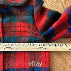 Manteau vintage à carreaux rouges en laine Pendleton à manches longues pour femme, taille moyenne.