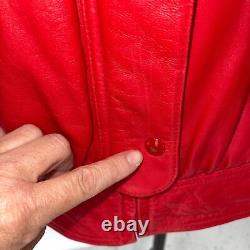 Maxima Femmes Cuir Bomber Veste Rouge Taille Xs Vintage Snap Front Surdimensionné États-unis