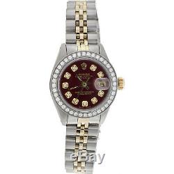 Mesdames Rolex Datejust 6917 Jubilé En Or 18 Carats / Acier Diamond Watch Cadran Rouge 1 Ct