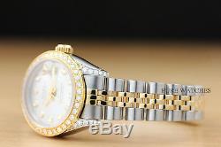 Mesdames Rolex Datejust Argent Diamond, Lunette Et Or Jaune 18 Carats Cosses / Montre En Acier