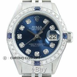 Mesdames Rolex Datejust Blue Diamond Cadran En Or Blanc 18 Carats Et Montre En Acier Inoxydable