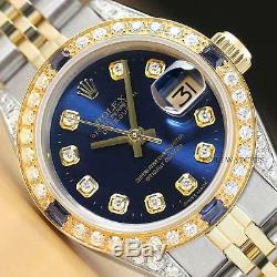 Mesdames Rolex Datejust Blue Diamond Saphir Or Jaune 18 Carats Et Montre En Acier