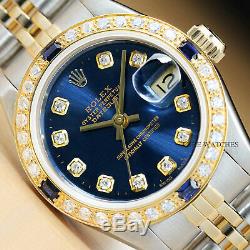 Mesdames Rolex Datejust De Diamants En Or Jaune Saphir Et Acier Cadran Bleu