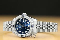 Mesdames Rolex Datejust Diamant Saphir Or Blanc 18 Carats Et Acier Cadran Bleu