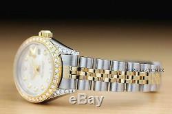 Mesdames Rolex Datejust En Or Jaune 18 Carats Lunette Sertie De Diamants, Cadran Argenté, Et Cosses Montre