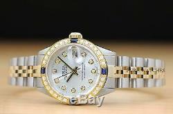 Mesdames Rolex Datejust En Or Jaune 18 Carats Saphir Diamant Et Acier Argent Cadran