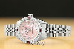 Mesdames Rolex Datejust Or Blanc 18 Carats De Diamants Et Rubis En Acier Rose Cadran