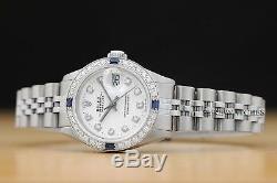 Mesdames Rolex Datejust Or Blanc 18 Carats De Diamants Et Saphir Montre En Acier Cadran Blanc