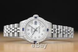 Mesdames Rolex Datejust Or Blanc 18 Carats De Diamants Et Saphir Montre En Acier Cadran Blanc