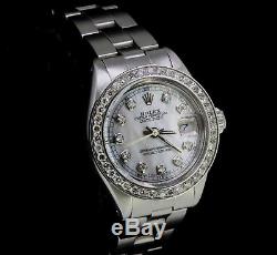 Mesdames Rolex Datejust Oyster Inoxydable Diamond Dial Lunette Montre Perle Authentique