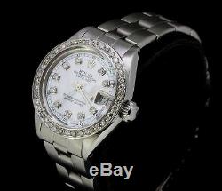 Mesdames Rolex Datejust Oyster Inoxydable Diamond Dial Lunette Montre Perle Authentique