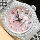 Mesdames Rolex Datejust Pink Diamond Cadran, Lunette Et Cosses Or Blanc 18 Carats Montre En Acier