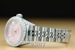 Mesdames Rolex Datejust Pink Diamond Cadran, Lunette Et Cosses Or Blanc 18 Carats Montre En Acier