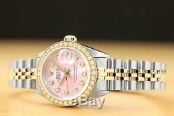 Mesdames Rolex Datejust Pink Diamond Dial & Lunette En Or Jaune 18 Carats / Montre En Acier