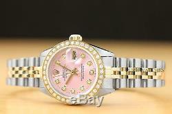 Mesdames Rolex Datejust Pink Diamond Dial & Lunette En Or Jaune 18 Carats / Montre En Acier