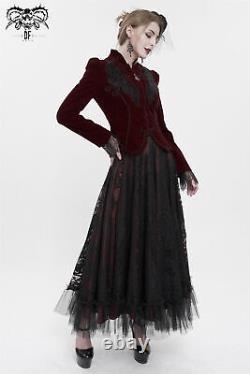 Mode diabolique Noir & Rouge Vin Veste Courte Vintage Gothique en Velours pour Femmes