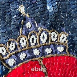 Modi Femmes Veste Nautique Vintage Pleine de Sequins et de Perles Taille M 8-10 Bleu Marine Rouge