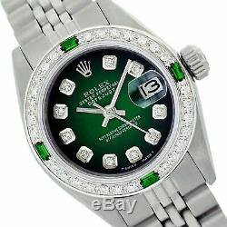Montre Rolex Datejust Lady Steel 6917 Vert Vignette Diamond Dial Lunette W Emeraude